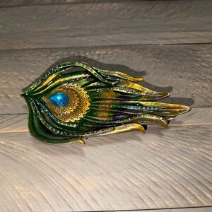 Footed Peacock Feather jewelry tray, ring holder, home accents, decor